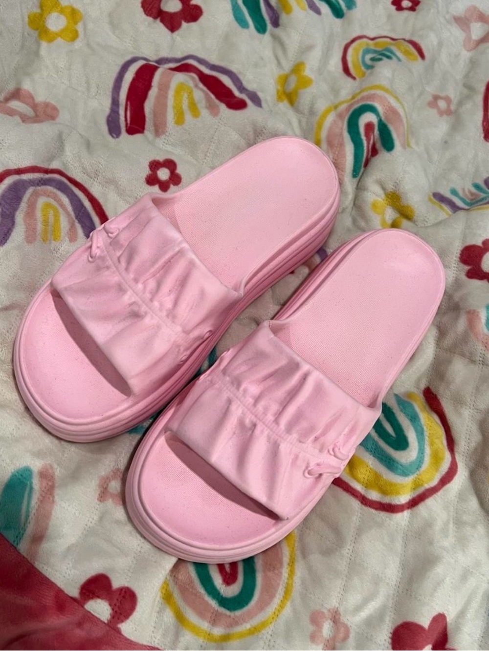 Girls Pink Slide Sandals with Ruched Strap